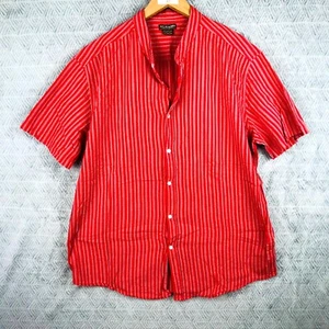 Atlas For Men Chemise Homme 3XL Rouge Coton Rayures Manches Courtes Col Mao - Imagen 1 de 6