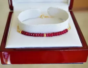 Gorgeous Delicate Natural Faceted Red Ruby Yellow Gold Chain Bracelet - Picture 1 of 7