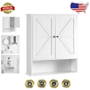 Stylish 2-Door Medicine Cabinet with Inner Adjustable Shelf - Easy Install - Picture 1 of 9