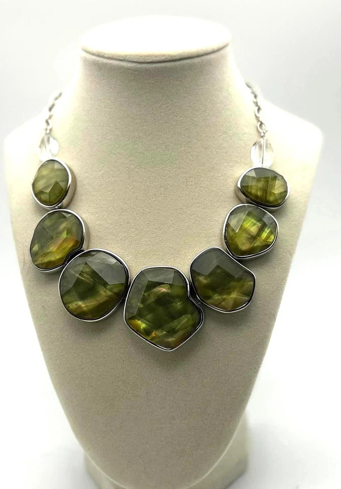 Винтажное ожерелье Joan Rivers подлинное абалоново-зеленое ювелирное изделие с серебряной отделкой - Изображение 1 из 4