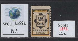 WC1_23552.NETHER. SURINAME. Colorful 2 1/2c black/orange 1892 stamp.Sc.22a. MH - Picture 1 of 1