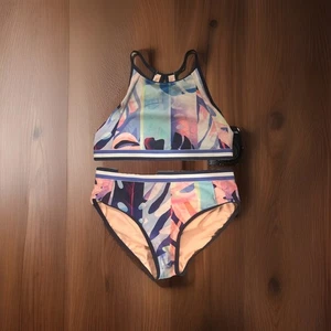 Athleta Girl's XL/14 Two-Piece Bikini Swimsuit Blue and Pink Watery Patterns - Picture 1 of 8
