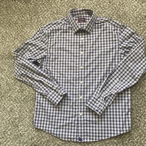 Camisa Untuckit Para Hombre Mediana Azul/Gris A Cuadros Rendimiento Manga Larga Abotonada - Imagen 1 de 7