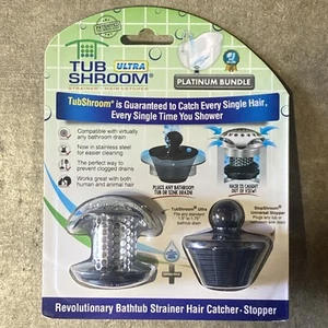 TubShroom® Ultra (Stainless) Strainer Plus StopShroom® Plug Combo for Tub Drains - Picture 1 of 7