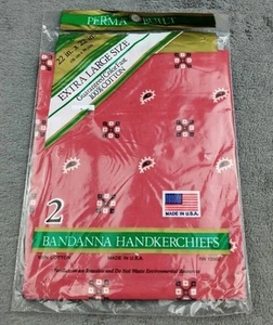 Vintage Pair of Sealed Red Perma Built Bandana Handkerchiefs 22” x 22" Cotton - Picture 1 of 10