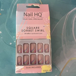 24 Medium Glue on Nails Set mit Kleber Rainbow French Pink Nude - Bild 1 von 2