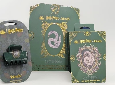Harry Potter Kitsch Slytherin House Satin Pillow Case, Hair Clip And Hair Wrap - Image 1 of 4