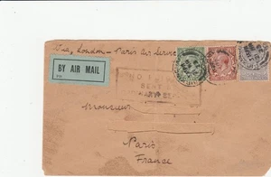 1923 GB TO FRANCE AIRMAIL COVER / "NO FLIGHT SENT BY ORDINARY MAIL" - Picture 1 of 2