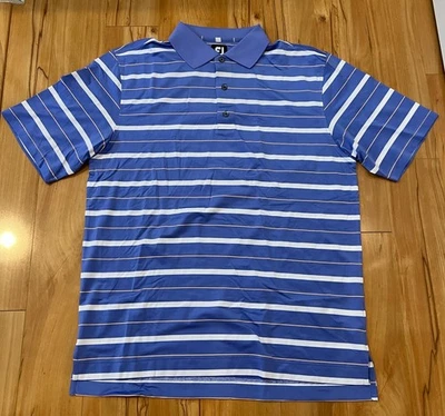 Camisa polo de golf FootJoy grande.  Rayas azules/blancas/melocotón   Foto 1 de 3