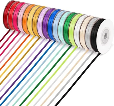 18 Colors Double Faced Satin Ribbon Polyester,1/8 inch Solid Fabric Ribbon Ro... - Image 1 of 4