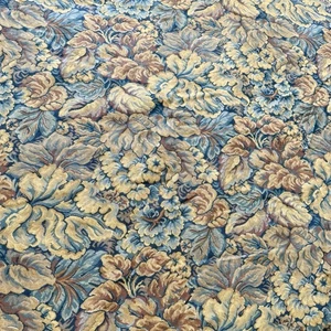 VTG Cyrus Clark  "Camden" Leaf Foliage Fabric Blue Brown TEFLON Cotton 5+Yd x53" - Picture 1 of 8