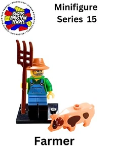 LEGO Figur Farmer mit Schwein 15 col228 Col15-1 Pig Minifigure Series Figure NEW - Picture 1 of 3