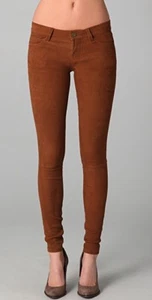 NWT CURRENT / ELLIOTT 100% Lamb Leather Suede Brown Skinny Pants 26 $885 NEW - Picture 1 of 9