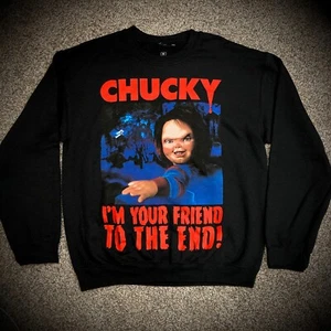 CHUCKY CREW SWEATSHIRT großes Logo schwarz rot blau Halloween UNISEX ERWACHSENE MEDIUM neu - Bild 1 von 3