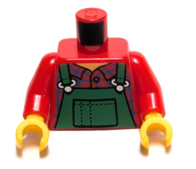 Lego - Minifigure Torso - Red / Green, Plaid Overalls, Farmer - Image 1 of 2