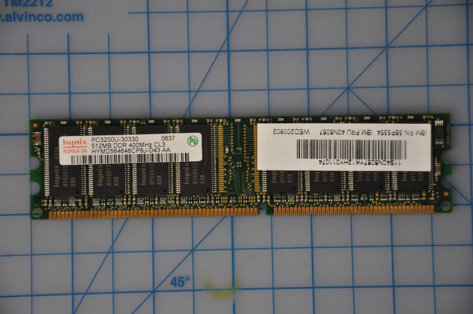 IBM 512Mb PC3200U Ddr-266Mhz Non-Ecc Unbuffered Cl2.5 Dimm Memory Module 40N6067 - Image 1 of 1