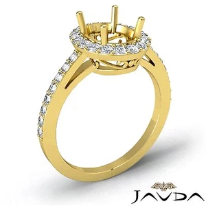 Anillo de compromiso ovalado semi montaje halo pavé diamantes naturales oro amarillo de 18 k 0,45 quilates - Imagen 1 de 6