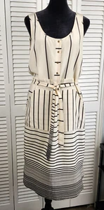 Broadway & Broome Ivory 100 % Silk Striped Dress Size 4 - Chic 2025 Trend - Picture 1 of 10