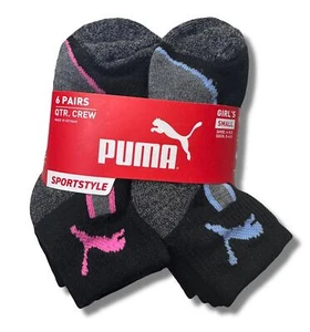 PUMA SOCKS GIRLS X6 - QUARTER CUT 243 - JANE BLACK - SMALL SHOE 4-8.5 6 PACK - Picture 1 of 2