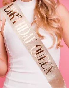 "Birthday Queen" Sash Glitter Rose Gold Birthday Party Decor - Picture 1 of 3