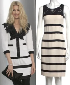 5K Chanel 2011 Ivory White Black Stripe Lace Dress 40 42 8 10 Top Camellia M L - Picture 1 of 23