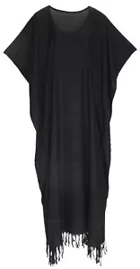 BeautyBatik Black Women Caftan Kaftan Loungewear Maxi Plus Size Long Dress XL - Picture 1 of 2