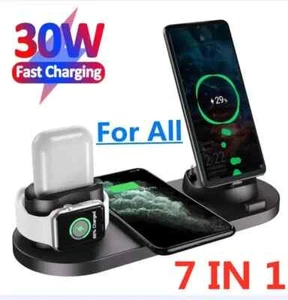 Charging Station Magnetic 7 IN 1 for IPHONE Apple Watch Airpod Android Black* - Afbeelding 1 van 10