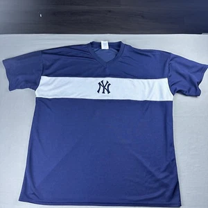 Camicia vintage Yankees da uomo 2XL blu maniche corte logo in pelle scamosciata maestosa made in USA - Foto 1 di 8