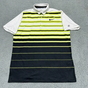 Nike Golf Polo Mens Large Black White Yellow Striped Dri-Fit Stretch Comfortable - Picture 1 of 8