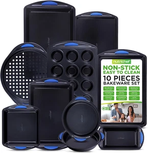 10-Piece Nonstick Bakeware Set - Heavy Duty Carbon Steel Baking Trays W/Silicone - Picture 1 of 6