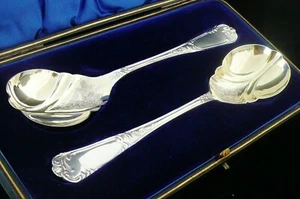 Paar gefasste antike Sterlingsilber Servierlöffel, Isaac Ellis & Söhne 1910 - Bild 1 von 11