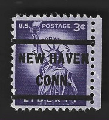 Scott# 1035 3c Statue of Liberty Precancel - NEW HAVEN CONN. with Margin (A-1) - Image 1 of 2