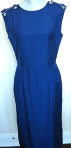 Vintage 1960's ROYAL LYNNE Blue Silk Dress with Asian Frog Clasps - M Hong Kong - Picture 1 of 7