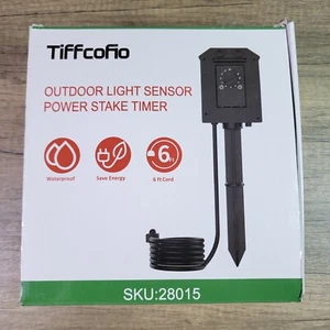 Tiffcofio Outdoor Light Sensor Power Stake Timer Waterproof 6Ft Cord 6 Outlets - Picture 1 of 13
