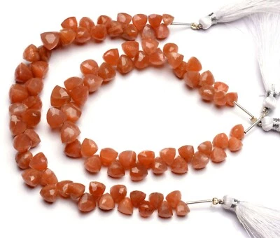 Natural Gemstone Peach Moonstone 7-9mm Size Faceted 3D Trillion Shape Beads 9" - Image 1 of 4