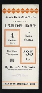 1933 SS New York Brochure - Labor Day Cruises - Hamburg-American Line HAPAG - Picture 1 of 2