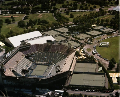 Tenis Satchmo Armstrong Stadium 1988 estampado vintage vista aérea de la ciudad de Nueva York Foto 1 de 3