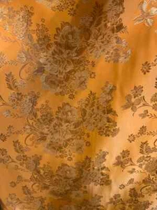 Orange & Gold Peony Floral - Faux Silk Brocade Fabric - Picture 1 of 6