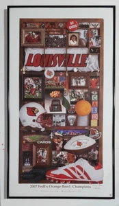 2007 Louisville Cardinals Football Orange Bowl Champions Poster Framed & Signed - Picture 1 of 5