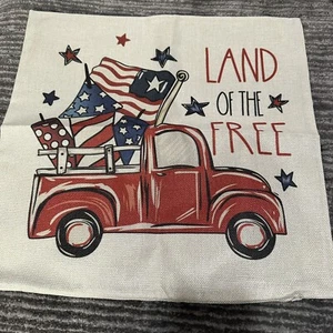 Throw Pillow Cover Land And Of The Free Decor Pillowcase 17x17in Patriotic Truck - Picture 1 of 6