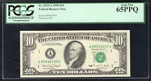 FR. 2029-A 1990 $10 FRN FEDERAL RESERVE NOTE BOSTON, MA PCGS GEM UNC-65PPQ - Picture 1 of 2