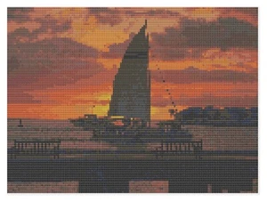 Cross Stitch Pattern by Florashell - Sailing Boat at Sunset - Picture 1 of 1