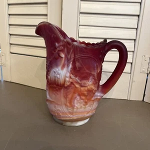 Vintage Imperial Glass Red Ruby White Milk Slag Windmill Pitcher - Picture 1 of 7