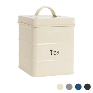 Tea Storage Canister Kitchen Jar Caddy Canisters Jars Pots Vintage Metal Cream - Picture 1 of 7