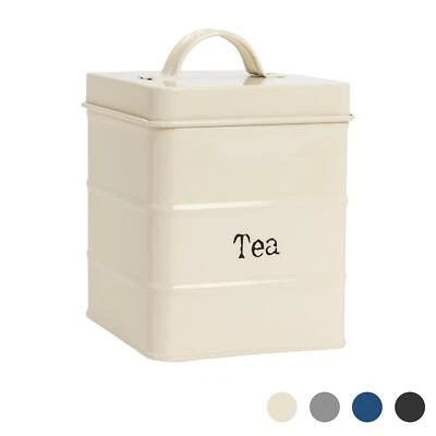 Tea Storage Canister Kitchen Jar Caddy Canisters Jars Pots Vintage Metal Cream - Image 1 of 4