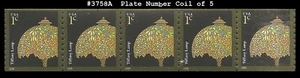 USA5 #3758A MNH PNC5 Pl #S11111 Tiffany Lamp coil - Picture 1 of 1
