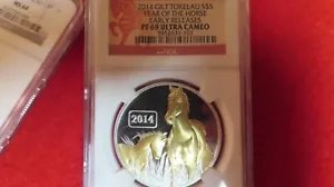 2014 TOKELAU S$5 YEAR OF THE HORSE NGC PF69 MS69 GOLD GILT SILVER - Picture 1 of 7