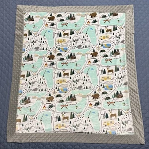 Camping Lodge Hamemade Grey Minky Kids Blanket - Picture 1 of 6