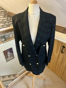 Marks And Spencer Vintage Wool Blazer Jacket Green Check Size 12- 14 80’s Button - Picture 1 of 6