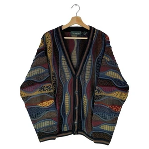 VTG Tundra Canada Knit Sweater Retro 90's Cardigan Hip Hop Biggie Multi-color L - Picture 1 of 9